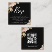 Black Boho Dried Palm Pampas Grass QR Code Rsvp Informatiekaartje (Voorkant / Achterkant)