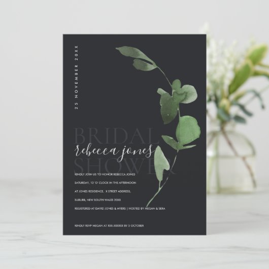 BLACK BOHO EUCALYPTUS FOLIAGE VRIJGEZELLENFEEST IN BEDANKKAART (Staand voorkant)