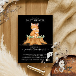 Black Boho Family Fox mammie Baby shower Kaart