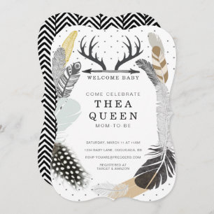 Black Boho Feather Baby shower Invite Kaart