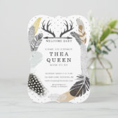 Black Boho Feather Baby shower Uitnodigen Kaart (Staand voorkant)