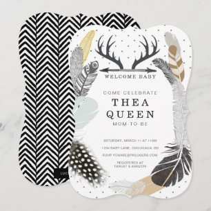Black Boho Feather Baby shower Uitnodigen Kaart