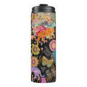 Black Boho Floral Nature Pattern Botanical Thermosbeker (Voorkant)