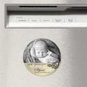 Black Boho Floral Paisley Birth Aankondiging Foto Magneet (Insitu (Vaatwasser))