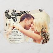 Black Boho Floral Peacock Photo Save the Date Card (Voorkant / Achterkant)