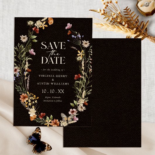 Black Boho Floral Save The Date