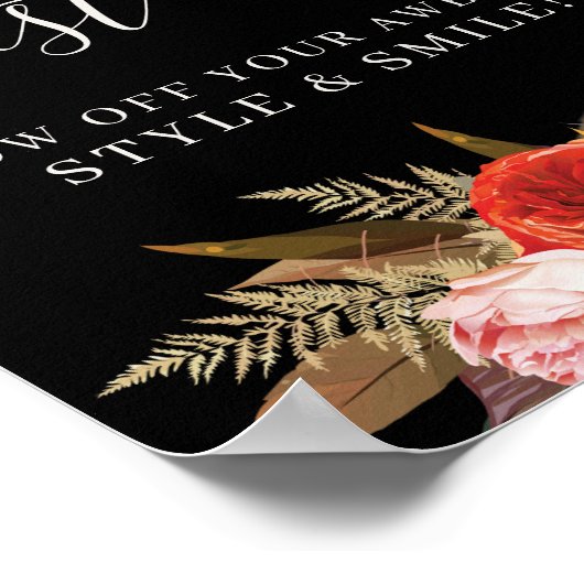 Black Boho Floral Vrijgezellenfeest Foto Gastenboe Poster (Hoek)