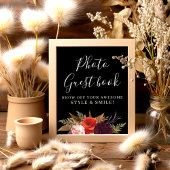 Black Boho Floral Vrijgezellenfeest Foto Gastenboe Poster