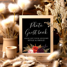 Black Boho Floral Vrijgezellenfeest Foto Gastenboe