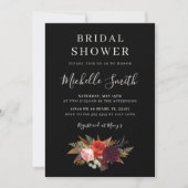 Black Boho Floral Vrijgezellenfeest Invite Kaart (Voorkant)