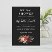 Black Boho Floral Vrijgezellenfeest Invite Kaart (Staand voorkant)