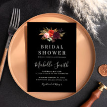 Black Boho Floral Vrijgezellenfeest Invite