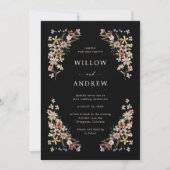 Black Boho Floral Wedding Kaart (Voorkant)