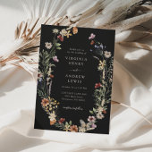 Black Boho Floral Wedding Kaart