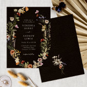 Black Boho Floral Wedding Kaart