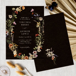 Black Boho Floral Wedding Kaart
