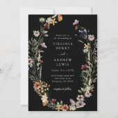 Black Boho Floral Wedding Kaart (Voorkant)