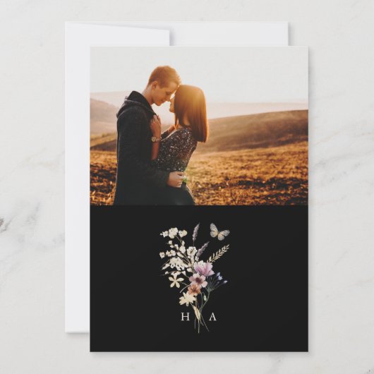 Black Boho foto bruiloft uitnodiging (Achterkant)