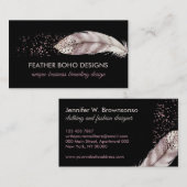Black Boho Girly Pink Bird Feather Contactkaartje (Voorkant / Achterkant)