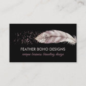 Black Boho Girly Pink Bird Feather Contactkaartje (Voorkant)