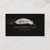 Black Boho Glitter Girly Bird Feather Visitekaartje (Voorkant)
