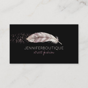 Black Boho Glitter Girly Bird Feather Visitekaartje