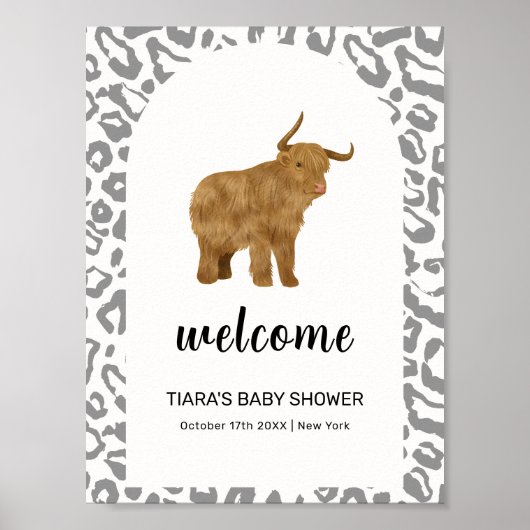 Black Boho Holy Koe Western Baby shower Welkom Poster (Voorkant)