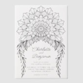Black Boho Mandala Leafy Vine Wedding Vellum Uitnodigingen (Voorkant)