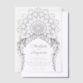 Black Boho Mandala Leafy Vine Wedding Vellum Uitnodigingen (Offset)