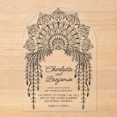 Black Boho Mandala Modern Wedding Acryl Uitnodigingen (Voorkant)