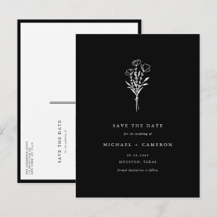 Black Boho Minimalist Botanical Bewaar de datum Aankondigingskaart