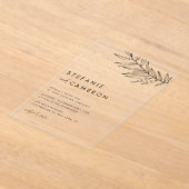 Black Boho Minimalist Foliage Wedding Acryl Uitnodigingen (Laagn)