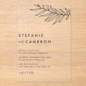 Black Boho Minimalist Foliage Wedding Acryl Uitnodigingen (Voorkant)
