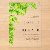 Black Boho Minimalist Foliage Wedding Acryl Uitnodigingen (Voorkant)