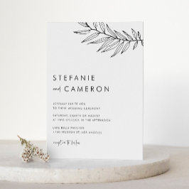 Black Boho Minimalist Foliage Wedding Kaart