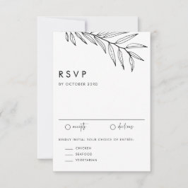 Black Boho Minimalist Foliage Wedding RSVP Kaartje
