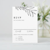 Black Boho Minimalist Foliage Wedding RSVP Kaartje (Staand voorkant)