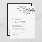 Black Boho Minimalist Foliage Wedding Uitnodiging Briefkaart (Voorkant / Achterkant)