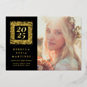 Black Boho Natural Photo Afstuderen aangekondigd Folie Uitnodiging (Voorkant)