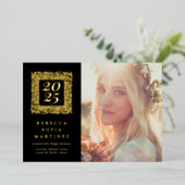 Black Boho Natural Photo Afstuderen aangekondigd Folie Uitnodiging (Staand Voorkant)