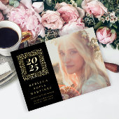 Black Boho Natural Photo Afstuderen aangekondigd Folie Uitnodiging