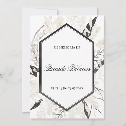 black boho overlijdensbericht spaanse uitnodiging (Voorkant)