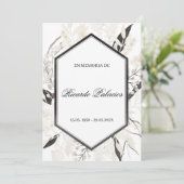 black boho overlijdensbericht spaanse uitnodiging (Staand voorkant)