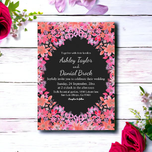 Black Boho Romantic Flowers Country Floral Wedding Kaart