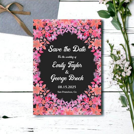 Black Boho Romantic Flowers Country Floral Wedding Save The Date