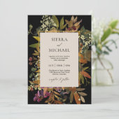 Black Boho Waterverf geschilderd bloemenbruiloft Kaart (Staand voorkant)