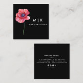 Black Boho Waterverf Wildflower Floral Designer Vierkante Visitekaartje (Voorkant / Achterkant)
