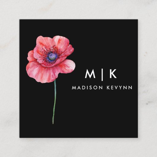 Black Boho Waterverf Wildflower Floral Designer Vierkante Visitekaartje (Voorkant)