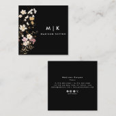 Black Boho Waterverf Wildflower Floral Designer Vierkante Visitekaartje (Voorkant / Achterkant)