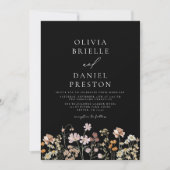 Black Boho Wildflower Beige Garden Wedding Kaart (Voorkant)
